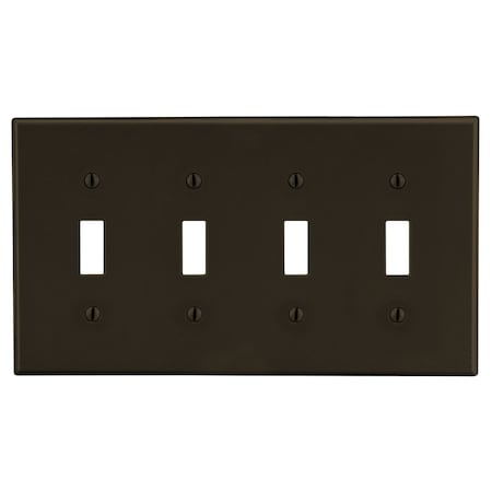Hubbell Wiring Device-Kellems Wallplate, Mid-Size 4-Gang, 4) Toggle, Brown PJ4
